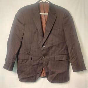 CHAPS - MEN'S BROWN PINSTRIPE WOVEN 100% WOOL BLAZER‎ JACKET - SIZE 42S  READ!